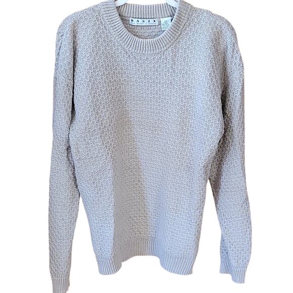 Basix Mens Sweater Beige Textured Knit Crewneck Pullover Size XL Tall Minimalist - Picture 1 of 8